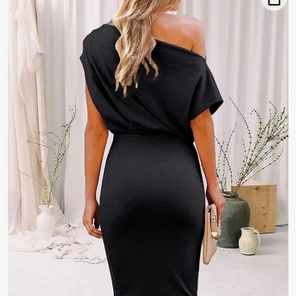 Women's Casual Party Dress Off The Shoulder Ribbed Knit Midi Bodycon Dress M - Picture 3 of 10